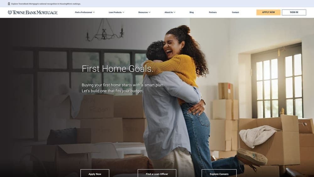 Screenshot of TowneBank Mortgage website